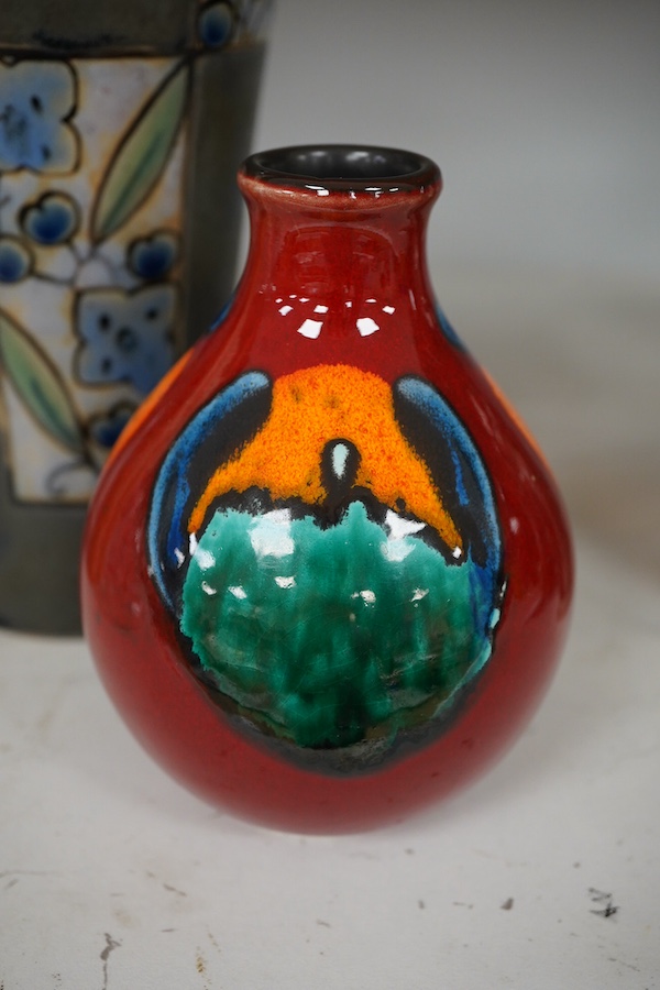 A Royal Doulton pottery vase and a Poole pottery Delphis vase, tallest 20.5cm